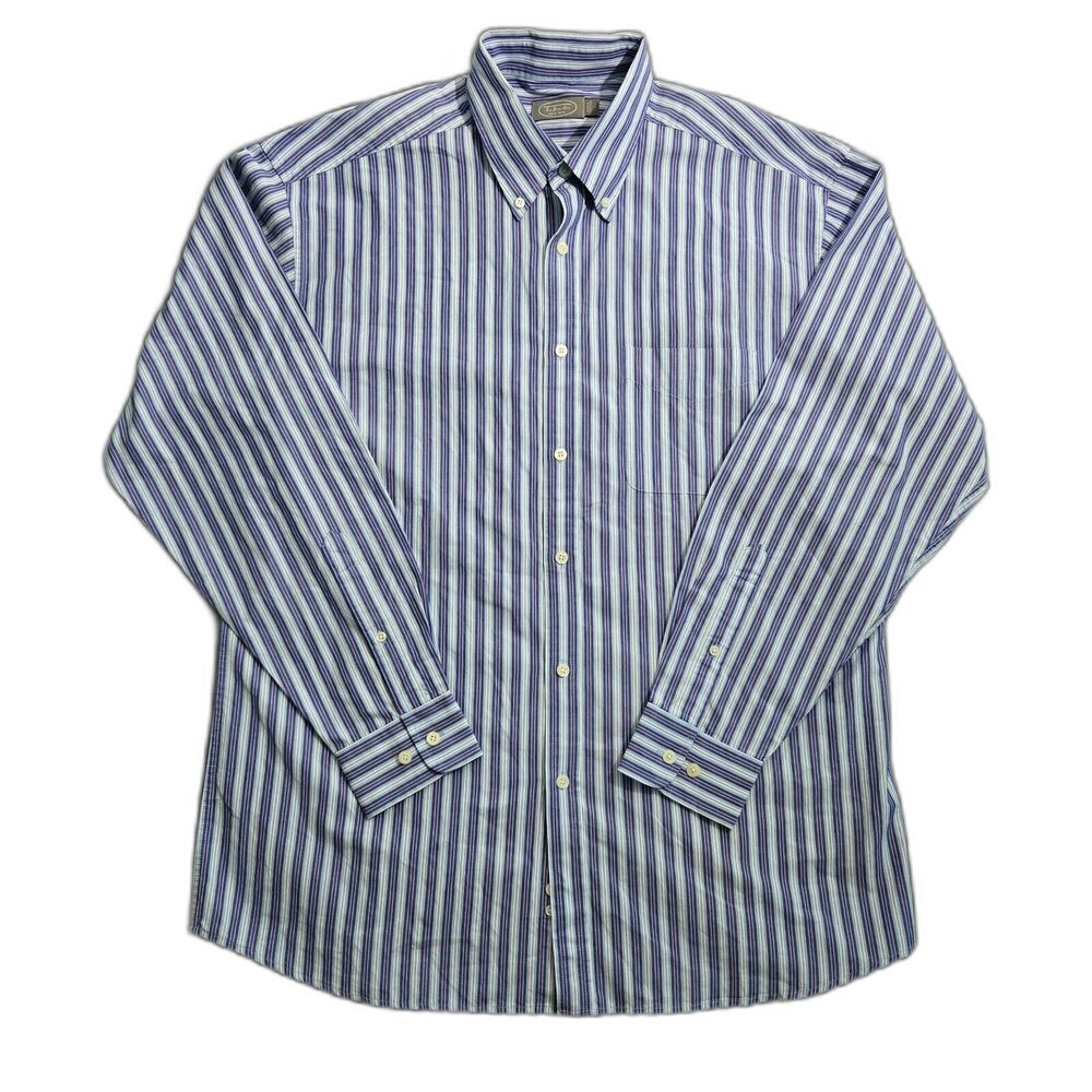 Talbots Dress Shirt Men L Purple Striped Button Down Long Sleeve Office
